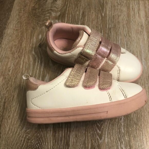 OSHKOSH toddler girl White Velcro Strap glitter pink white Sneaker 8M - Picture 6 of 12